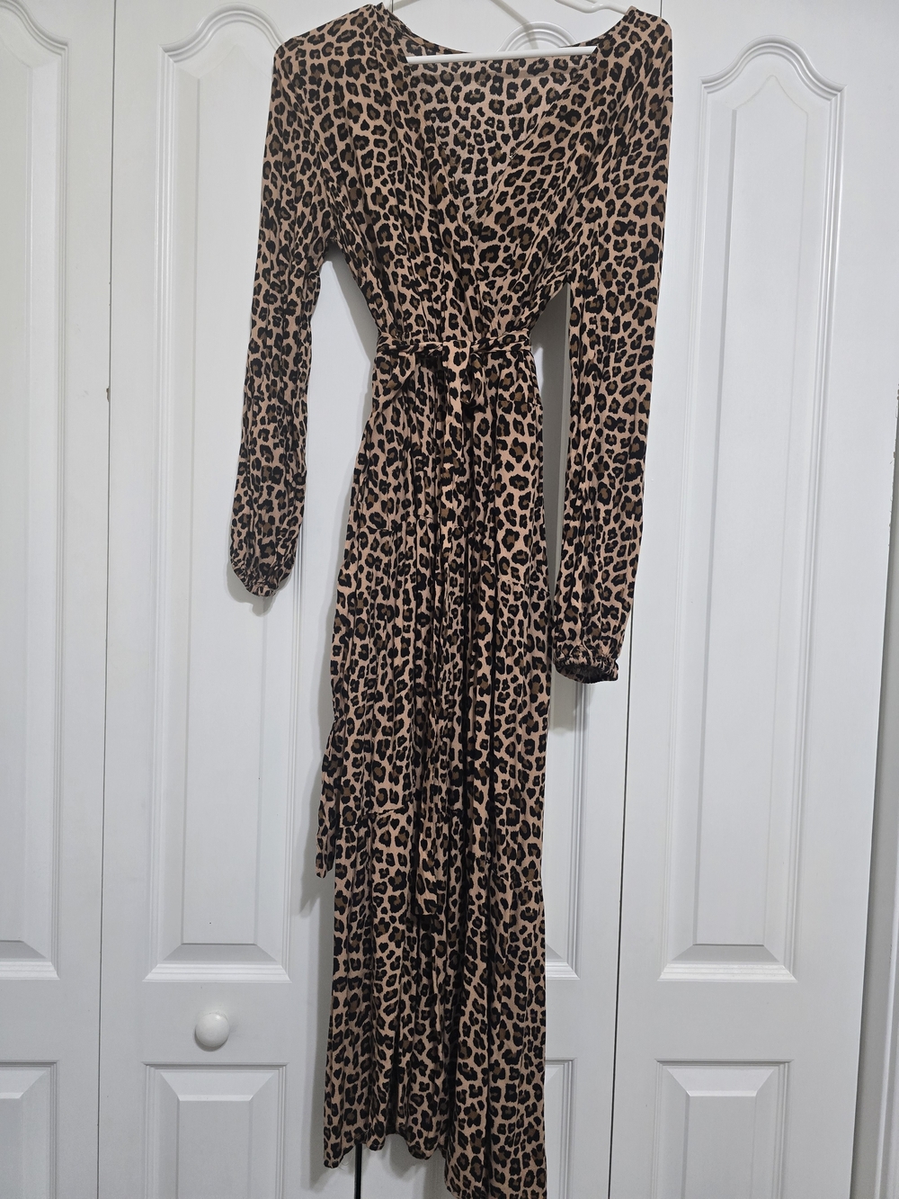 Leopard Print Wrap Maxi Dress in Brown